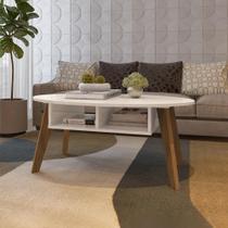 Mesa De Centro Tampo Oval 2 Nichos 100 Cm Off White Mesa De Centro Tampo Oval 2 Nichos 100 Cm Off White