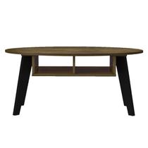 Mesa De Centro Tampo Oval 2 Nichos 100 cm Pinho Preto ARLY Mesa De Centro Tampo Oval 2 Nichos 100 cm Pinho Preto ARLY