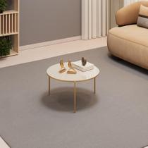 Mesa de Centro Tampo Redondo e Pés em Metal Dourado DJ Móveis Cleia Off White