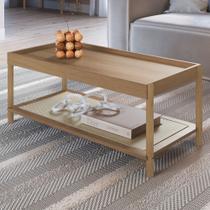 Mesa de Centro Têmis Retangular c/ Prateleira 93cm Palhinha Pé Madeira Oslo Artesano