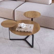 Mesa de Centro Três Tampos Chanfrado Orgânica Pé Metal Complementos