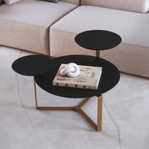 Mesa de Centro Três Tampos Chanfrado Orgânica Pé Metal Complementos