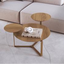 Mesa de Centro Três Tampos Chanfrado Orgânica Pé Metal Complementos Marrom Hanover/Dourado
