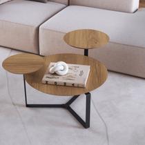 Mesa de Centro Três Tampos Chanfrado Orgânica Pé Metal Complementos Marrom Hanover/Preto