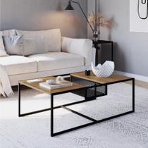 Mesa de centro york 100 cm mdp madeira hanover e vermont base aço preto fosco - artesano