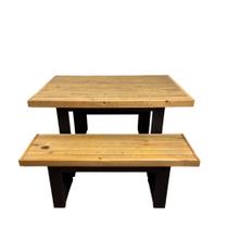 Mesa De Churrasco Com 2 Bancos Madeira Maciça Pinus 119 X 90