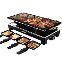 Mesa de churrasqueira elétrica CUSIMAX Raclette Grill, churrasqueira coreana portátil 2 em 1 interna e raclette de queijo, prato antiaderente reversível, máquina de crepe com controle de temperatura ajustável e 8 pás
