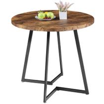 Mesa de comedor redonda VECELO de madera y acero para 2-4 personas, color marrón