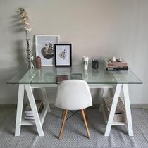 Mesa de Computador com Vidro Louisiana Branco Mesa de Computador com Vidro Louisiana Branco
