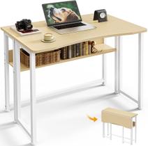 Mesa de Computador Dobrável Huuger 80 cm com Prateleira, Carvalho Mesa de Computador Dobrável Huuger 80 cm com Prateleira, Carvalho