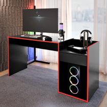 Mesa de Computador Eros Gamer, Escritório e Estudo com Nicho e Gaveta