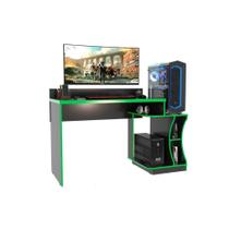 Mesa de Computador Solteiro Gamer c/ 2 Nichos Preto/Verde - Valdemóveis