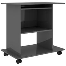 Mesa de computador vidaXL Compact High Gloss Grey com prateleiras
