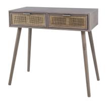 Mesa de console Benzara Pia 79 cm, madeira de pinho, 2 gavetas, rattan Mesa de console Benzara Pia 79 cm, madeira de pinho, 2 gavetas, rattan