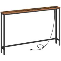 Mesa de console HOOBRO 47.2 estreita com tomadas elétricas marrom rústico