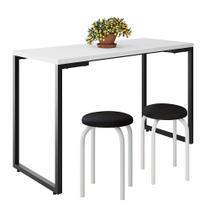 Mesa de Cozinha Bistrô Porto Branco 120cm com 2 Banquetas Industriais Maviê Preto/Branco - Mpozenato