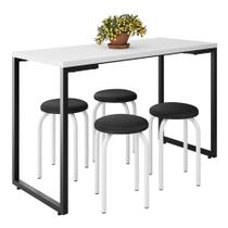 Mesa de Cozinha Bistrô Porto Branco 120cm com 4 Banquetas Industriais Maviê Preto/Branco - Mpozenato