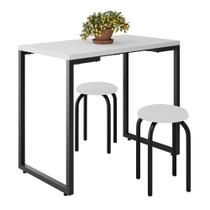 Mesa de Cozinha Bistrô Porto Branco 90cm com 2 Banquetas Industriais Maviê Branco/Preto - Mpozenato