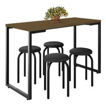 Mesa de Cozinha Bistrô Porto Castanho 120cm com 4 Banquetas Industriais Maviê Preto - Mpozenato