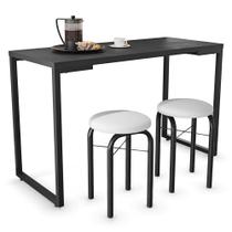 Mesa de Cozinha Bistrô Porto Preto 120cm com 2 Banquetas Industriais Maviê Branco/Preto - Mpozenato