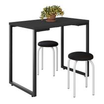 Mesa de Cozinha Bistrô Porto Preto 90cm com 2 Banquetas Industriais Maviê Preto/Branco - Mpozenato