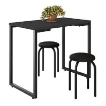 Mesa de Cozinha Bistrô Porto Preto 90cm com 2 Banquetas Industriais Maviê Preto - Mpozenato