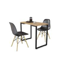 Mesa de Cozinha Industrial Porto Natural 90 cm com 02 Cadeiras Eiffel Preto - D'Rossi