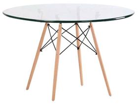 Mesa de Cozinha Redonda com Tampo de Vidro Well Incolor e Natural 90 cm Mesa de Cozinha Redonda com Tampo de Vidro Well Incolor e Natural 90 cm