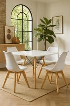 Mesa de Cozinha Sala Jantar Eiffel Quadrada 90cm com 04 Cadeiras Leda Saarinen Wood Elegante Moderna