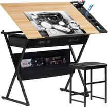 Mesa de Desenho VECELO com Inclinação Ajustável, Gavetas e Banqueta Mesa de Desenho VECELO com Inclinação Ajustável, Gavetas e Banqueta