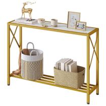 Mesa de entrada Tajsoon 106 cm de 2 camadas com prateleiras douradas e brancas