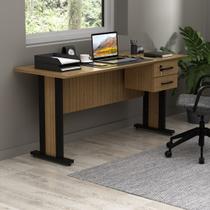 Mesa de Escritório 160cm com 2 Gavetas e Chave MDP Amêndoa/Preto Tecnomobili