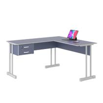 Mesa de Escritório Azul em L Escrivaninha com 2 Gavetas