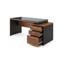 Mesa de Escritório com Gaveteiro e Vidro Fumê 192cm Móvel Organizador Nogal Sevilha e Preto 21399 Mesa de Escritório com Gaveteiro e Vidro Fumê 192cm Móvel Organizador Nogal Sevilha e Preto 21399