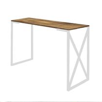 Mesa De Escritório Computador 90cm Bex Industrial Ferro Branco MDF Castanho - Ahz Móveis