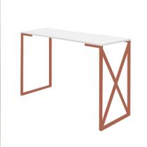 Mesa De Escritório Computador 90cm Bex Industrial Ferro Bronze MDF Off White - Ahazzo Móveis