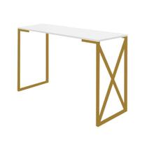 Mesa De Escritório Computador 90cm Bex Industrial Ferro Dourado MDF Branco - Ahz Móveis