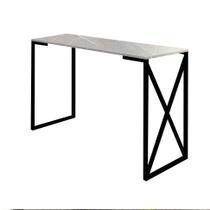 Mesa De Escritório Computador 90cm Bex Industrial Ferro Preto MDF Marmorizado Cinza - Ahazzo Móveis