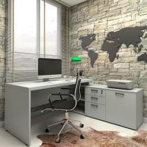 Mesa de Escritório Em L 170cm com Balcão e 3 Gavetas