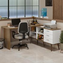 Mesa de Escritório em L 3 Gavetas Branco/Rustic Lisboa Madesa