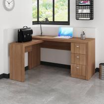 Mesa de Escritório em L 3 Gavetas ME4101 Tecno Mobili - Amêndoa