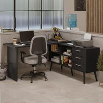 Mesa de Escritório em L 3 Gavetas Preto Lisboa Madesa Mesa de Escritório em L 3 Gavetas Preto Lisboa Madesa