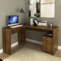 Mesa de Escritório em L com 2 Gavetas - Nogal Mesa de Escritório em L com 2 Gavetas - Nogal