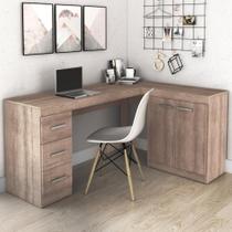 Mesa de Escritório em L com 3 Gavetas e 2 Portas - Rústico Mesa de Escritório em L com 3 Gavetas e 2 Portas - Rústico