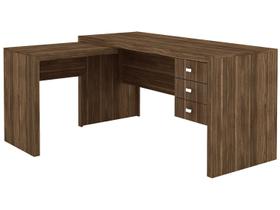 Mesa de Escritório em L com 3 Gavetas - Nogal