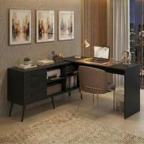 Mesa De Escritório Em L Com 3 Gavetas Porto Multimóveis Mp6044 Preto