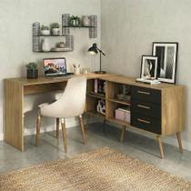 Mesa De Escritório Em L Com 3 Gavetas Porto Multimóveis Mp6046 Madeirado/preto