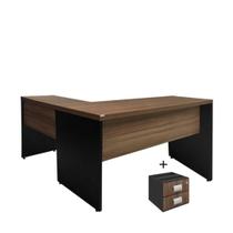 Mesa de escritório em L cor Nature/Preto (Mesa reta 170 cm + Mesa auxiliar) 0,731,700,70 c/ 02 gaveta