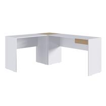 Mesa de Escritório em L Escrivaninha Home Office Branca e Macadamia M.Com Mesa de Escritório em L Escrivaninha Home Office Branca e Macadamia M.Com