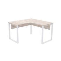 Mesa de Escritório em L Pé Tubular PE25 em MDP 155 x 155 x 60 cm Nogueira CasaBlanca e Base Branca